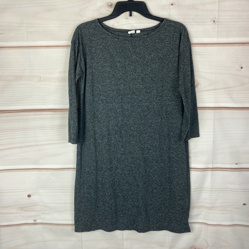 Gap Dress Womens Small Gray Slub Knit 3/4 Sleeve T-Shirt Boat Neck Knit Pullover